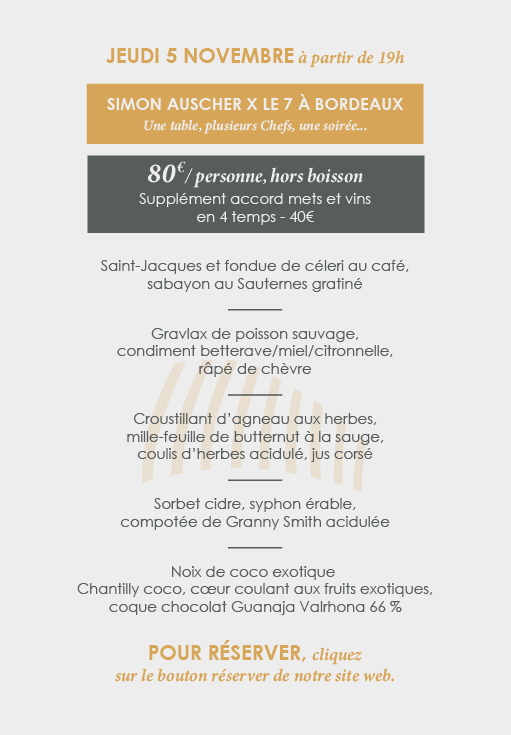 DÎNER SIMON AUSCHER - JEUDI 5 NOVEMBRE